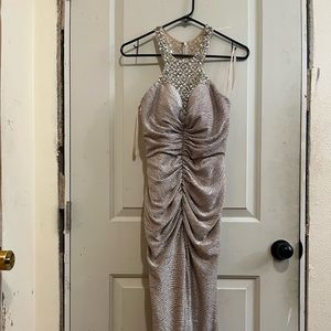 Floor length front slit prom dress